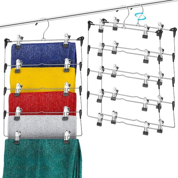 DEILSY 5-Tier Hangers with Clips 3 PK Metal Rubber Space Saving Multiple Clothes - Picture 1 of 13